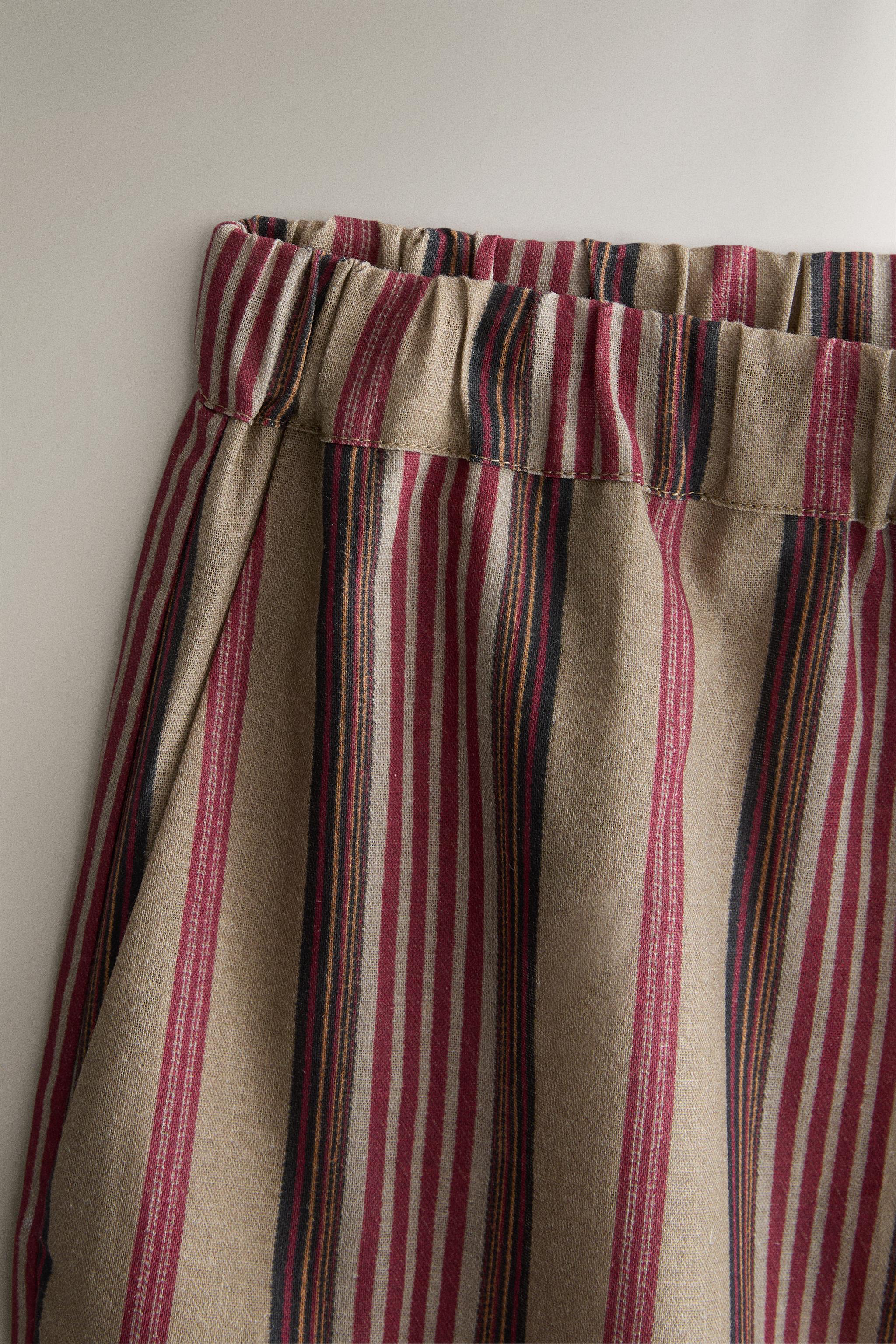 COTTON LINEN STRIPED TROUSERS | KATHARINE POLE — Dark red