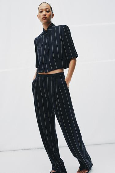 ZW COLLECTION STRIPED LINEN BLEND TROUSERS - Navy blue by Zara - Image 2