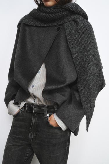 WOOL BLEND BLAZER WITH SCARF ZW COLLECTION - Dark grey by Zara