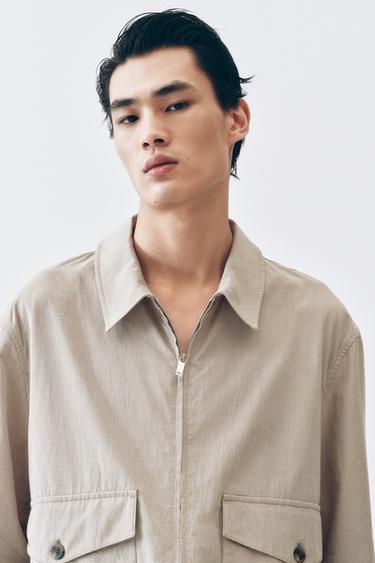 RELAXED FIT TEXTURED CHECK JACKET - Beige by Zara