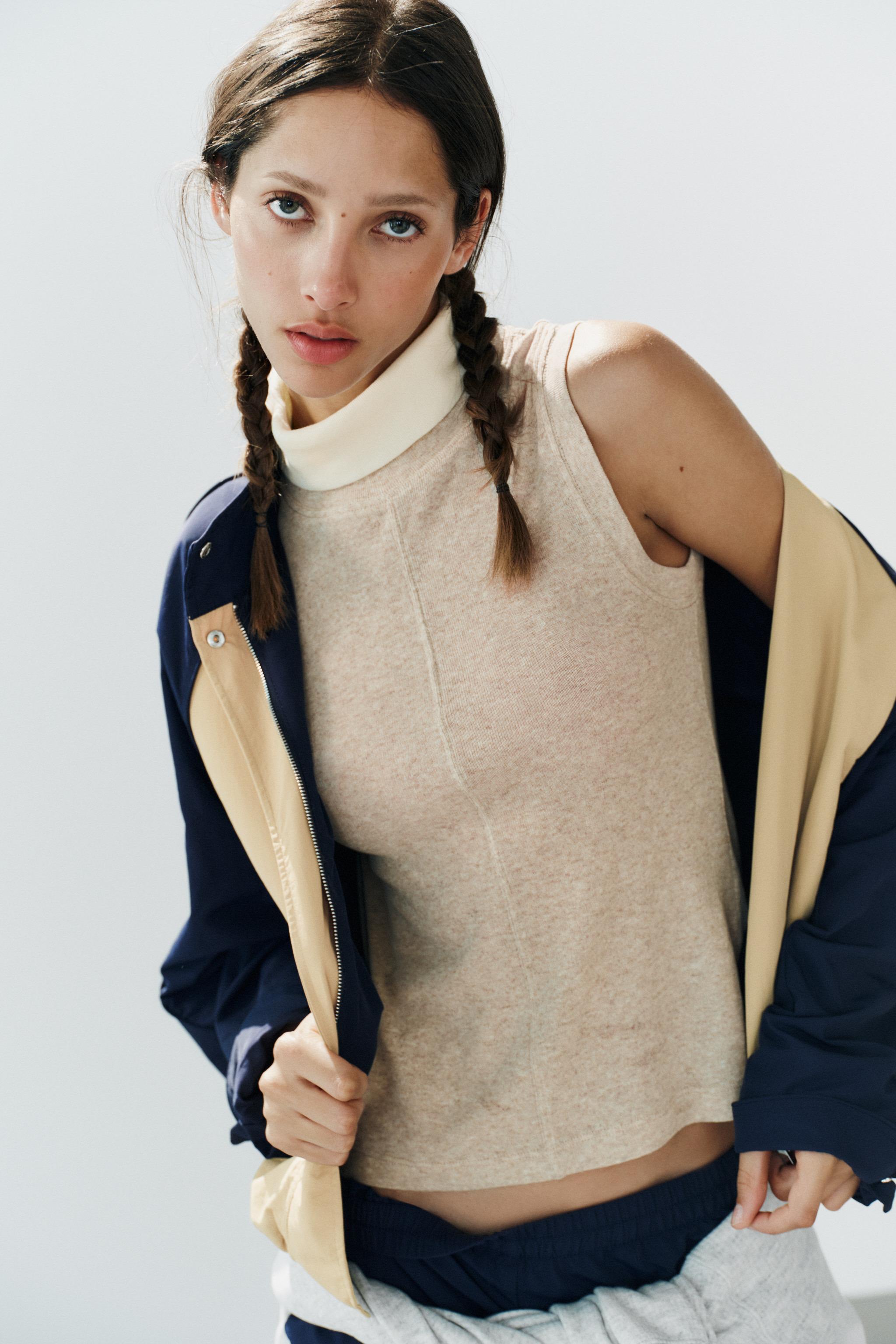 Женские футболки Zara HIGH-NECK MIXED T-SHIRT — фото 2