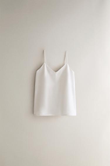 Zara STRAPPY LACE-TRIMMED TOP - White - Image 0