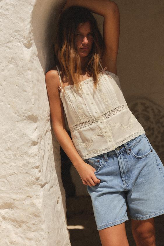 Mezclilla Short Corto Con Blusa Vaqueros Cortos De Mujer ZARA Uruguay