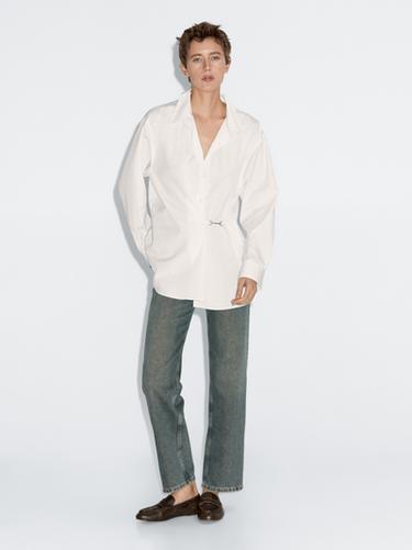 Zara 100% cotton poplin shirt with metallic detail - White - Image 0