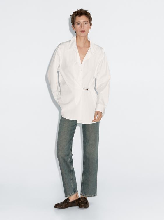 100% cotton poplin shirt with metallic detail