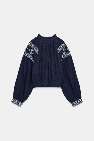 CHEMISE GLOBO BRODÉE - Bleu marine de Zara - Image 8
