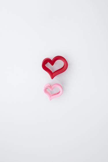 PACK OF TWO HEART-SHAPED CLIPS - Red by Zara - Image 0