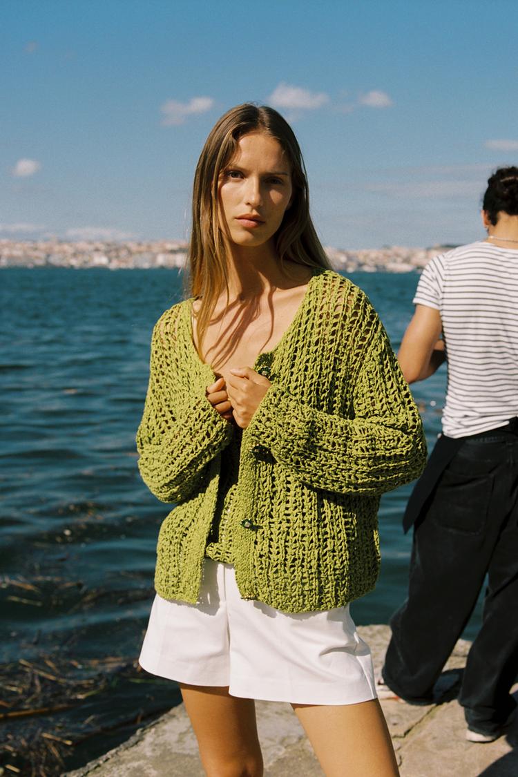 RIBBON KNIT CARDIGAN Green ZARA Australia