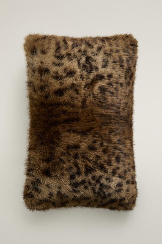 ANIMAL PRINT FUR CUSHION COVER - Beige by Zara - Image 0