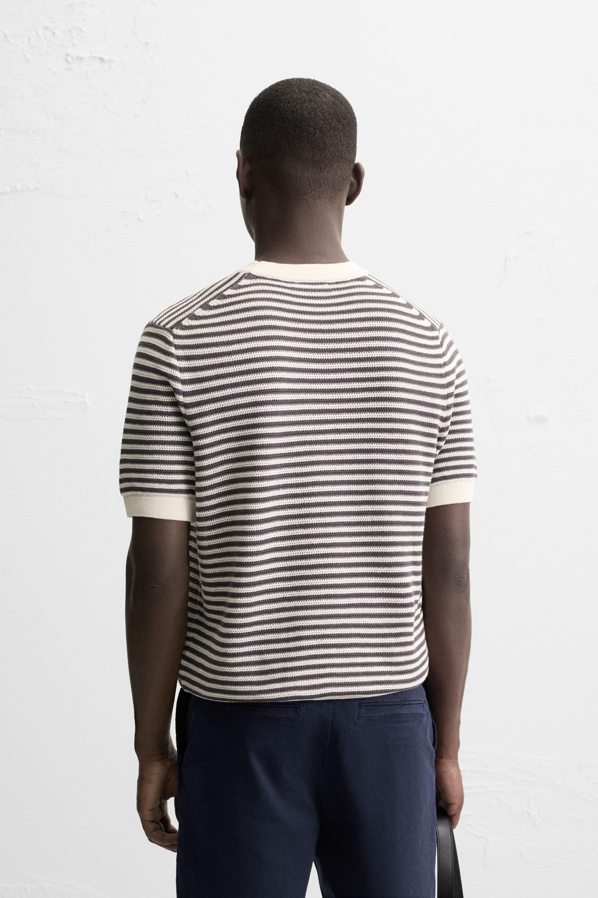 T-SHIRT EN MAILLE À DENTELLE RAYURES