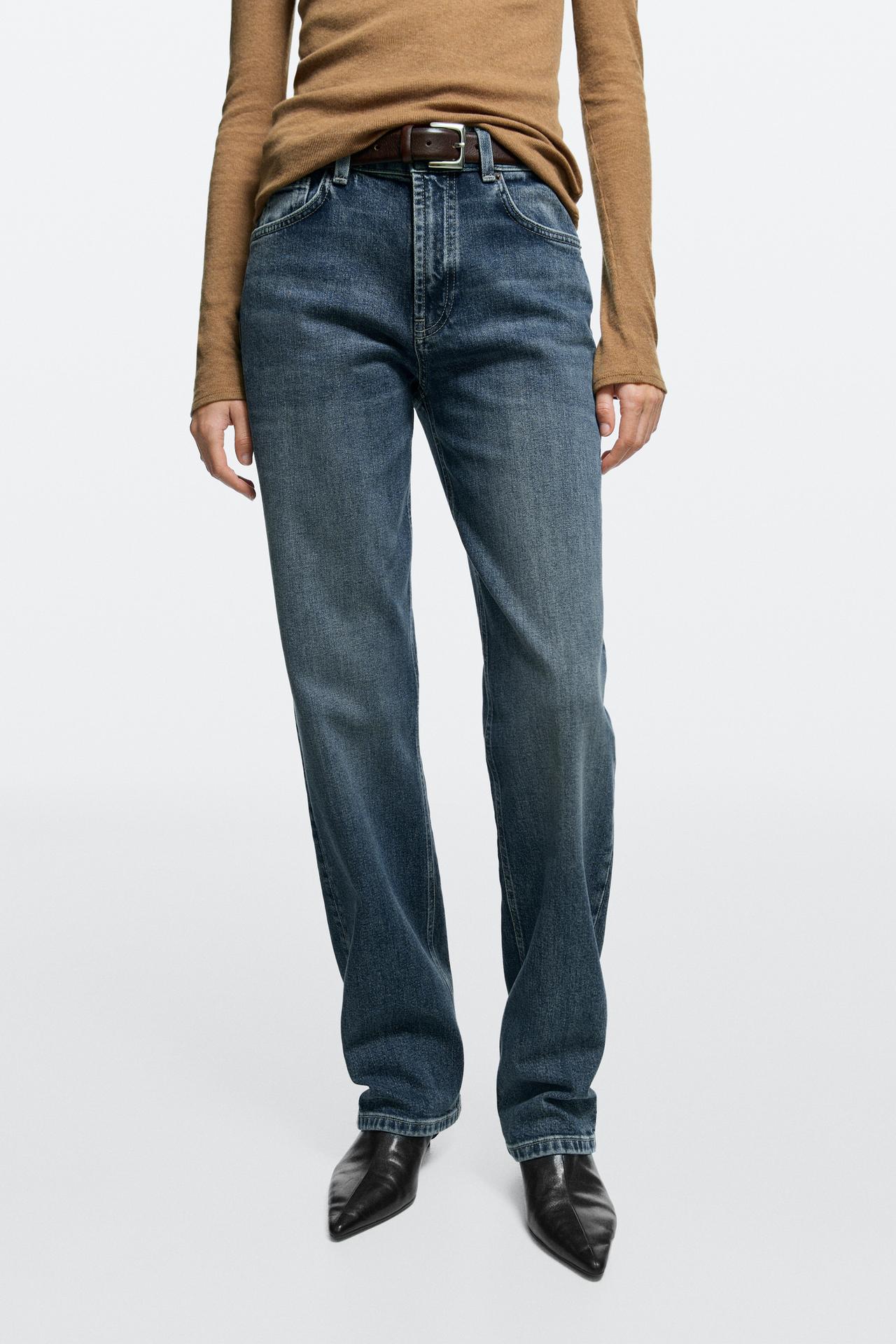 Mid-waist straight-leg jeans — Mid-blue
