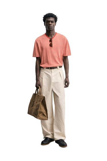 PANTALON STRAIGHT FIT COTON ET LYOCELL - Sable de Zara