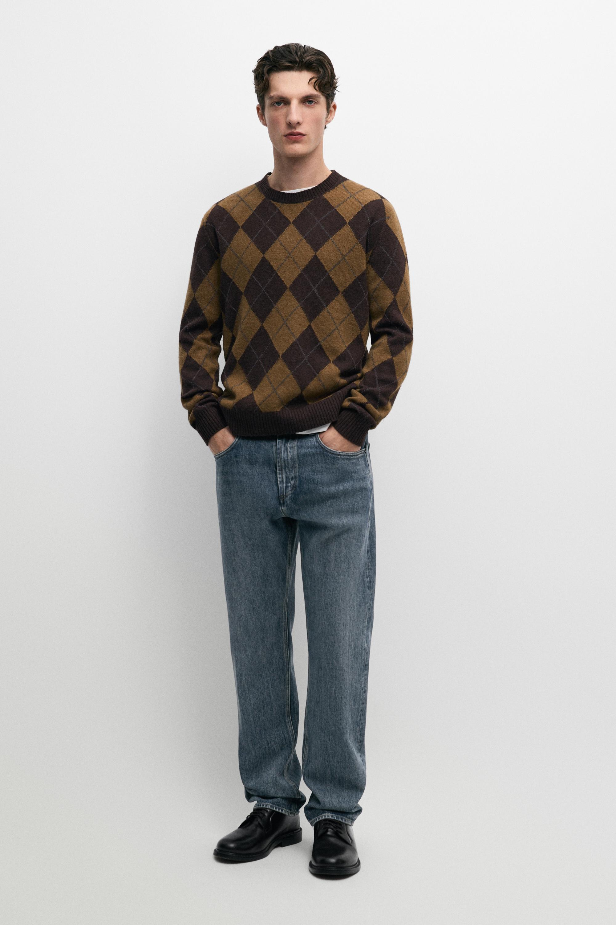 100% wool diamond knit sweater