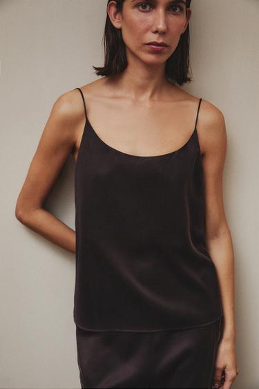 TOP EN SOIE - Marron foncé de Zara - Image 5
