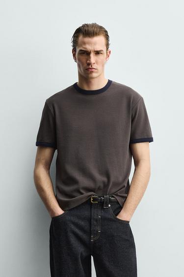 CAMISETA RIB CONTRASTE BÁSICA - Gris antracita de Zara