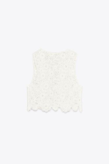 TOP GILET CROCHET - Blanc cassé de Zara - Image 2