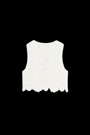 Zara CROCHET VEST TOP - Oyster-white