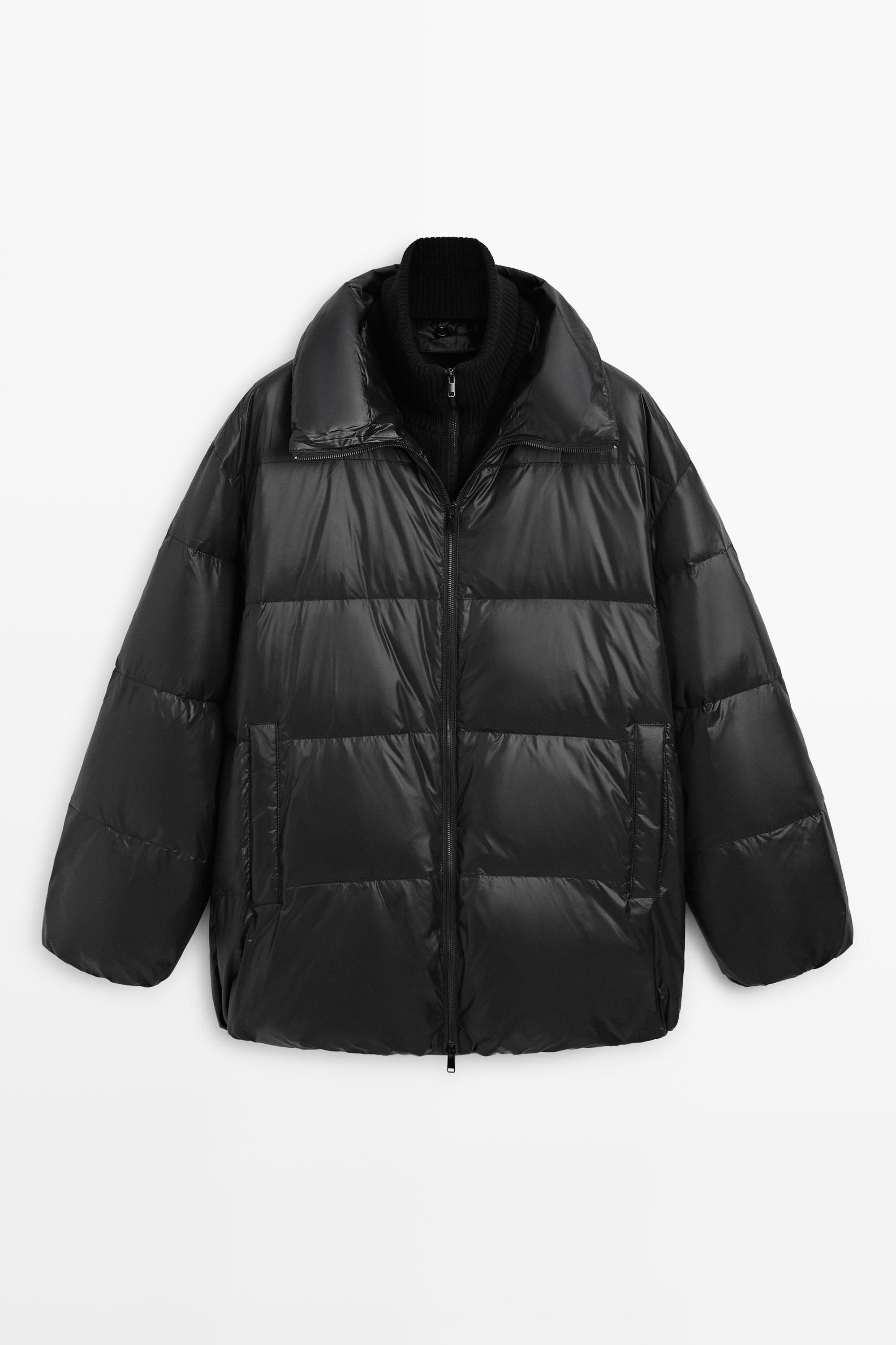 Veste doudoune col montant en tissu combiné