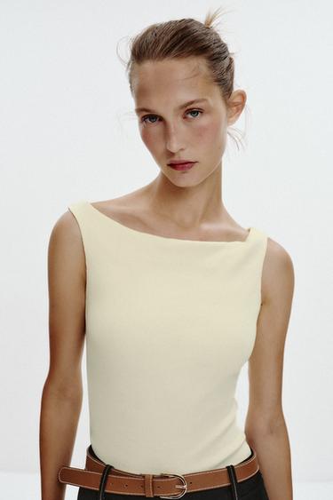 COLD SHOULDER RIBBED T-SHIRT - Butter by Zara