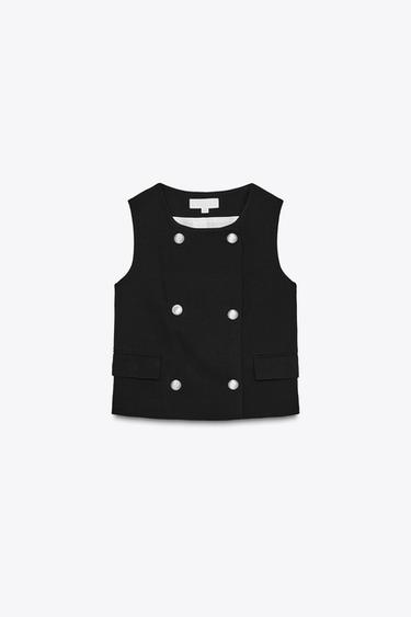 Zara GOLD BUTTON DOUBLE BREASTED VEST - Black - Image 0