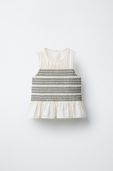 Zara CONTRAST ELASTIC TOP - Ecru - Image 0