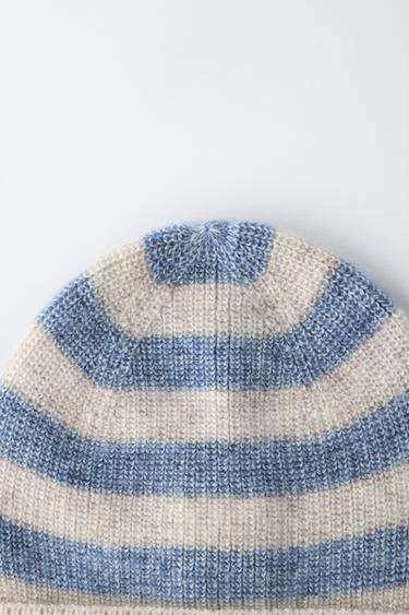 BONNET À RAYURES AVEC LAINE ET CACHEMIRE - Bleu chiné de Zara - Image 2
