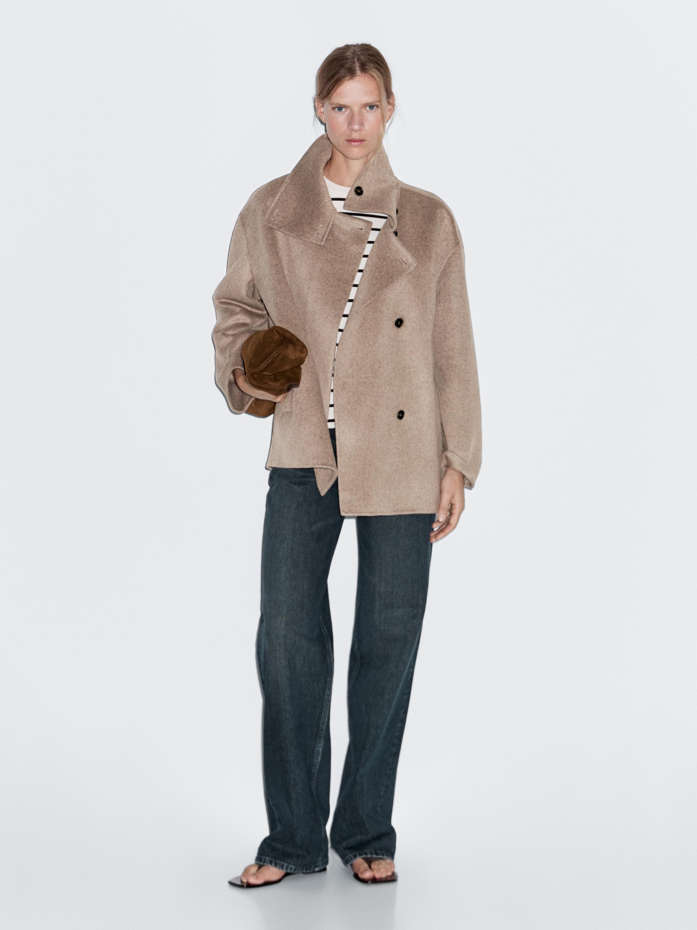 Manteau laine à col montant