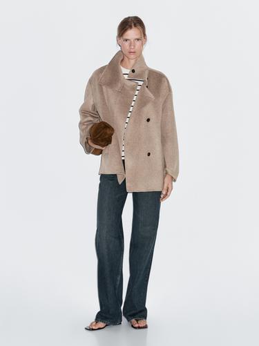 Zara Wool blend high neck coat - taupe brown - Image 0