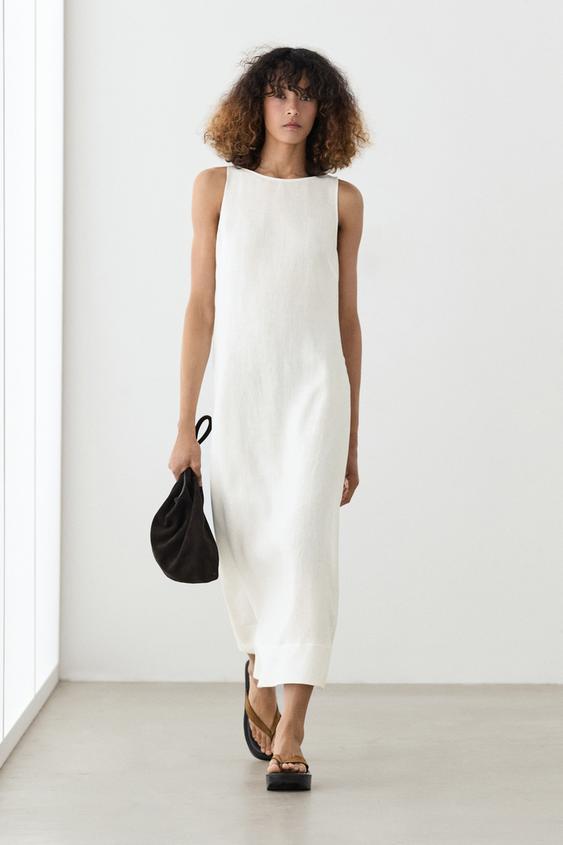 Zara 100% linen halter dress - White - Image 0