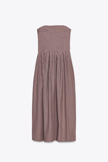 GINGHAM CHECK STRAPLESS MIDI DRESS - Dark pink by Zara - Image 8