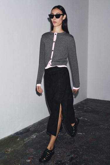VESTE COMBINÉE EN MAILLE - Gris chiné de Zara