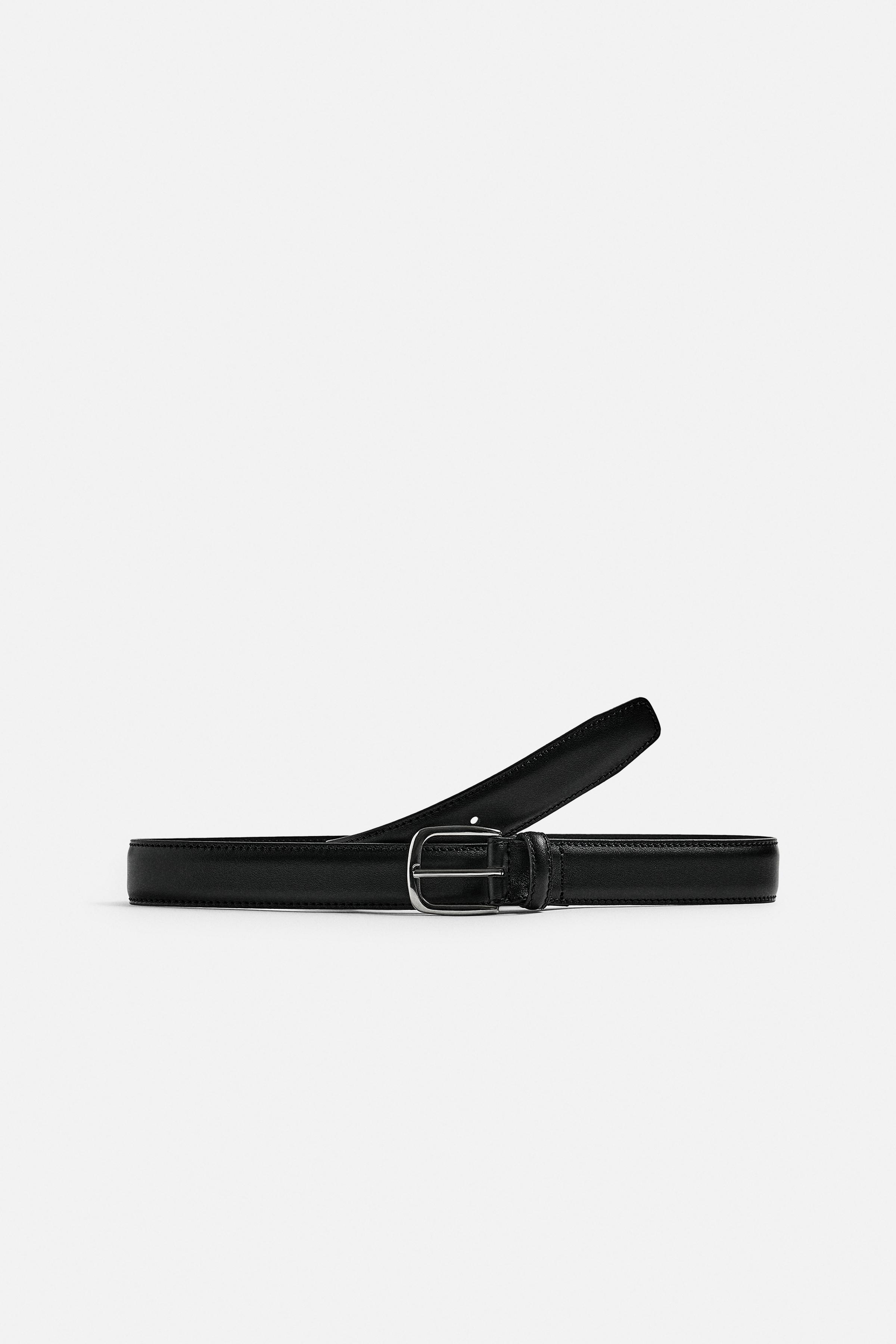 PLATE BUCKLE LEATHER BELT - Black | ZARA United States