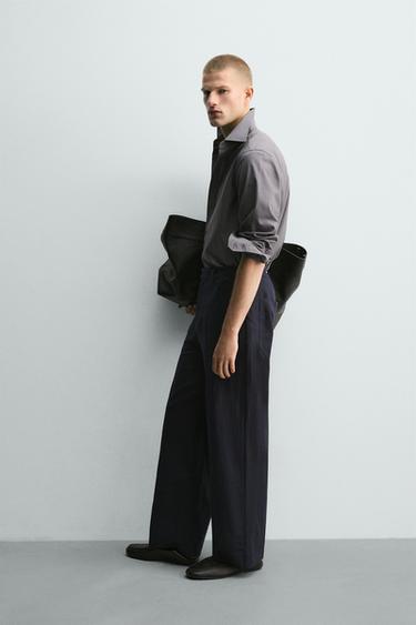 RELAXED FIT COTTON-LINEN TROUSERS - Navy blue by Zara - Image 3