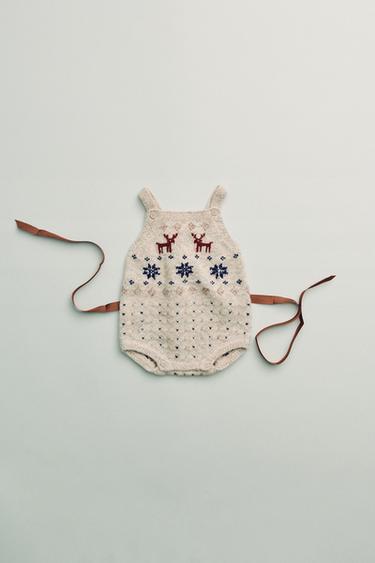 Zaras STICKAD SPARKBYXA MED STJÄRNOR OCH RENAR - Ljust beige