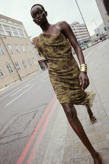 ASYMMETRIC PRINTED MIDI DRESS - Multicoloured by Zara