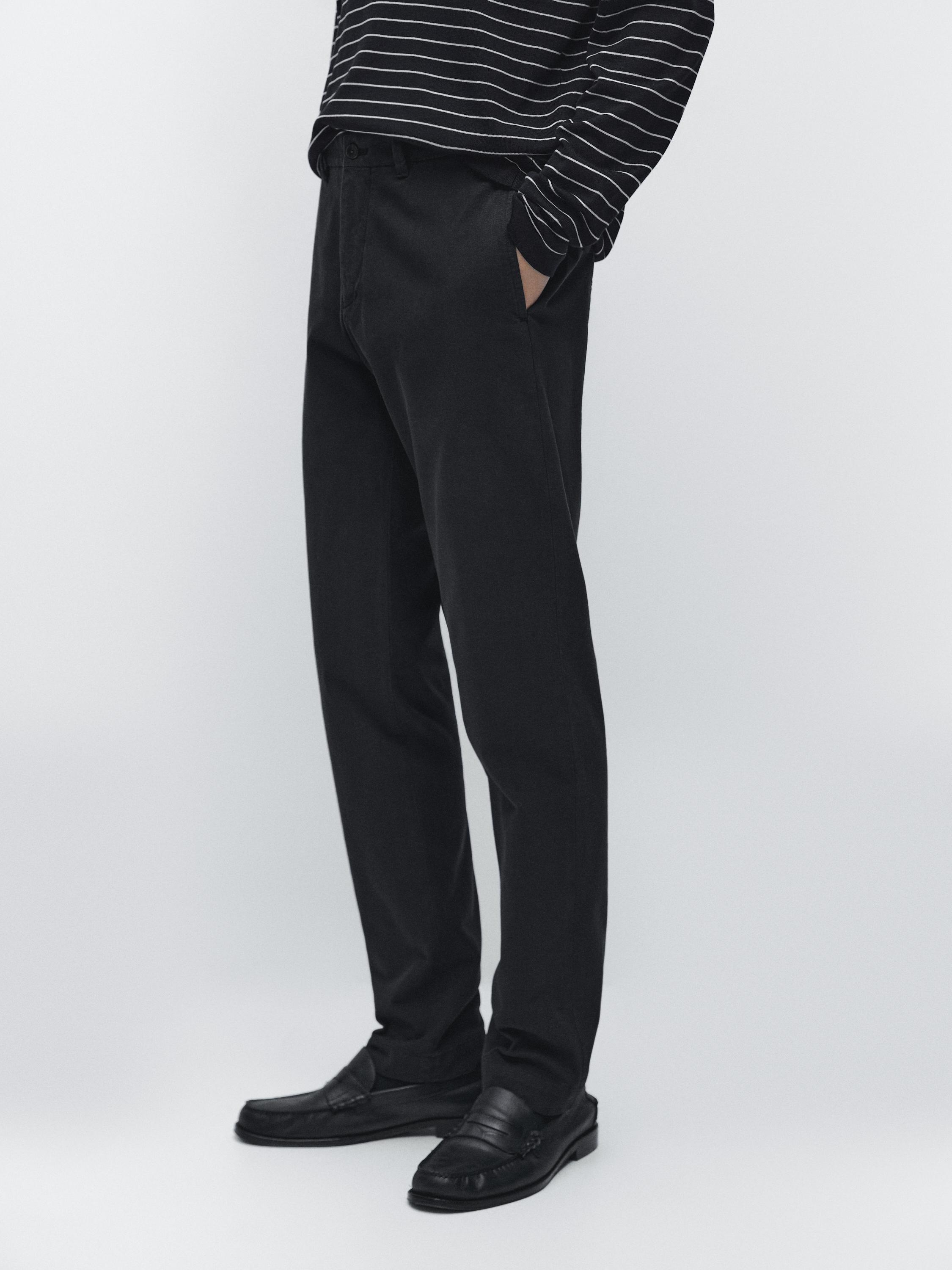 Cotton blend slim fit trousers