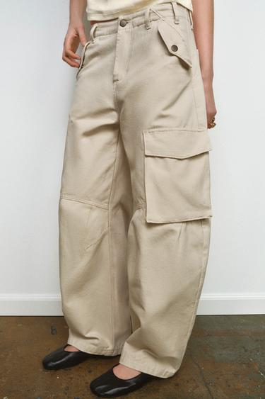 Zara ZW COLLECTION CARGO PANTS - Ecru