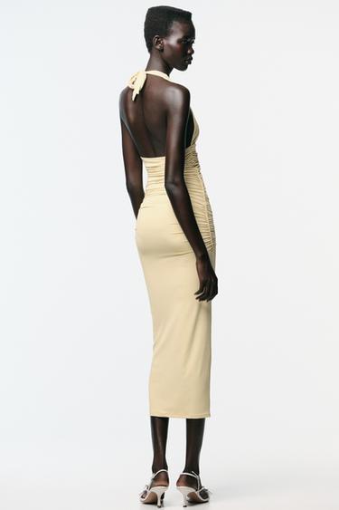 POLYAMIDE HALTER DRESS - Yellow by Zara - Image 4