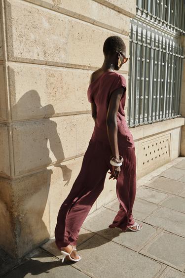 WIDE-LEG DARTED TROUSERS - Burgundy by Zara - Image 2