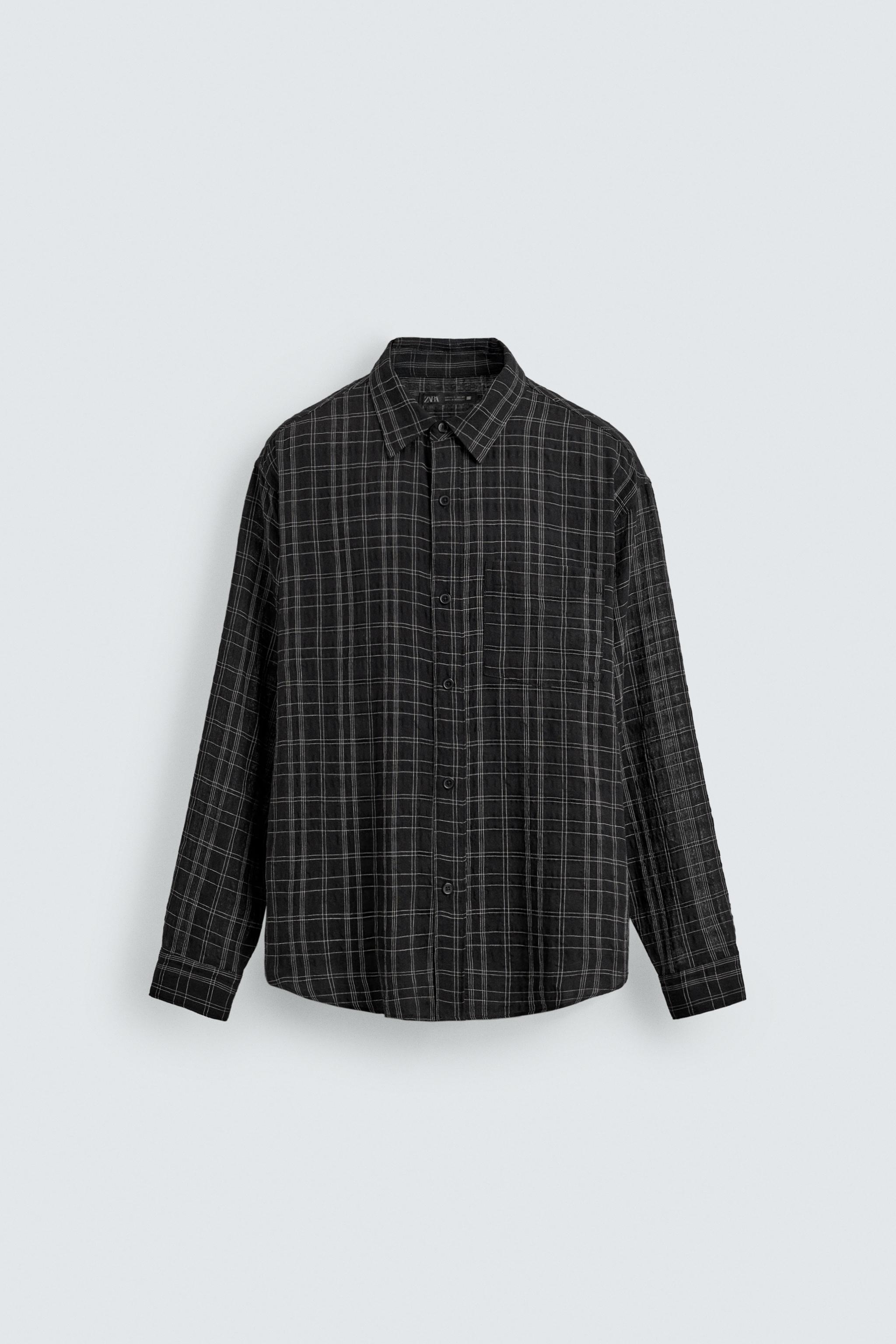 テクスチャー素材チェックシャツ - ブラック | ZARA Japan / 日本