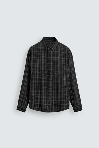 TEXTURED CHECK SHIRT - Black by Zara