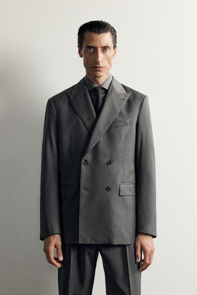 100% WOOL STRIPED SUIT BLAZER