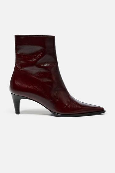 BOTÍN TACÓN KITTEN PIEL - Rojo Burdeos de Zara