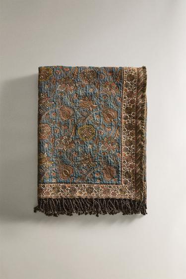 FLORAL JACQUARD THROW - Blue by Zara