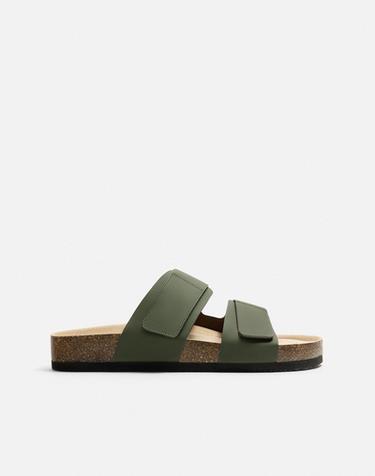 SANDALIA ENGOMADA DOBLE TIRA - Verde de Zara