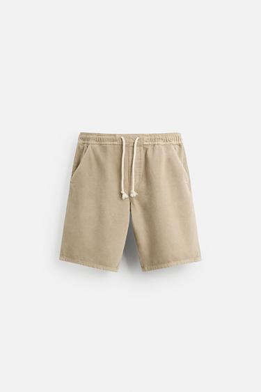 Zara WASHED DENIM SHORTS - Sand