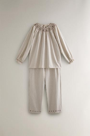 CONJUNTO PIJAMA RISCAS FRANZIDO NATAL (CONJUNTO DE 2) - Branco-marfim da Zara
