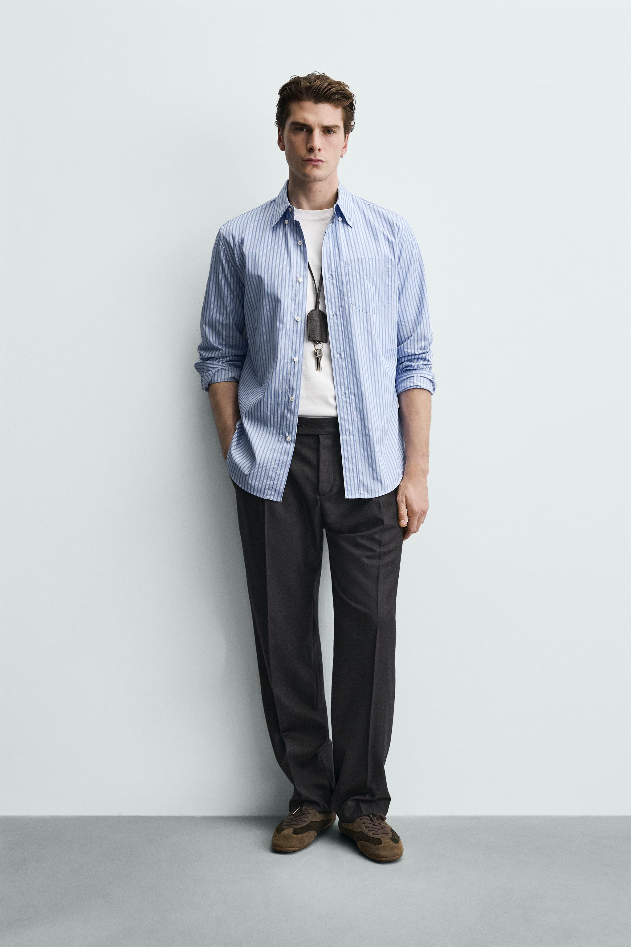 レギュラーフィットストライプシャツ - ホワイト/空色 | ZARA Japan / 日本