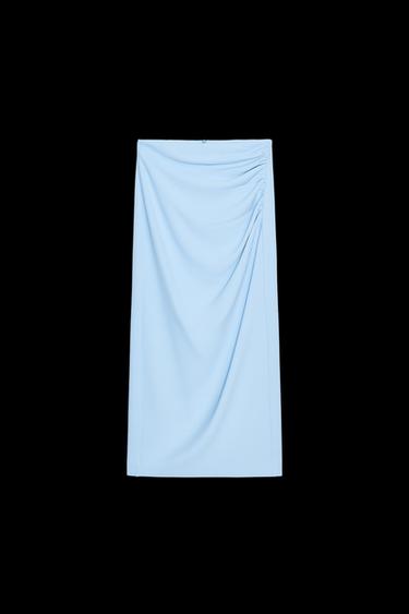 FALDA DRAPEADA MIDI - Celeste de Zara - Imagen 0