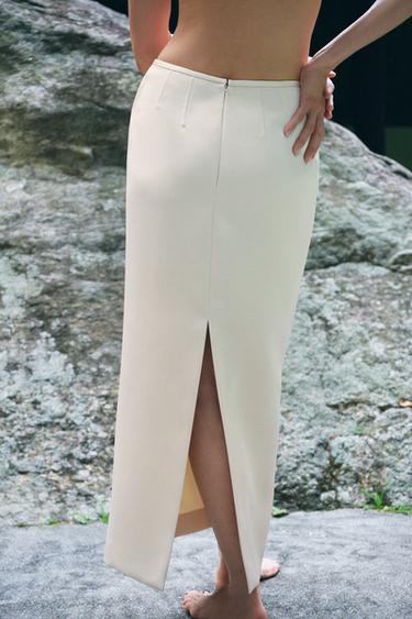 SATIN PENCIL SKIRT ZW COLLECTION - Ivory by Zara